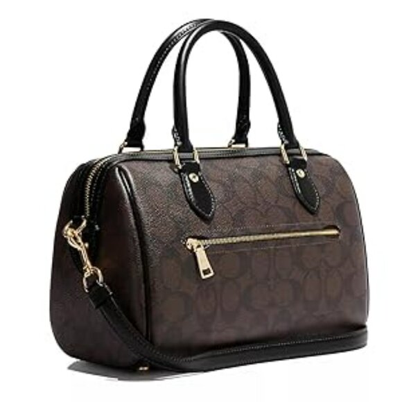 COACH Rowan Satchel In Signature Canvas, Black/Brown 2 - Picture 2 of 4